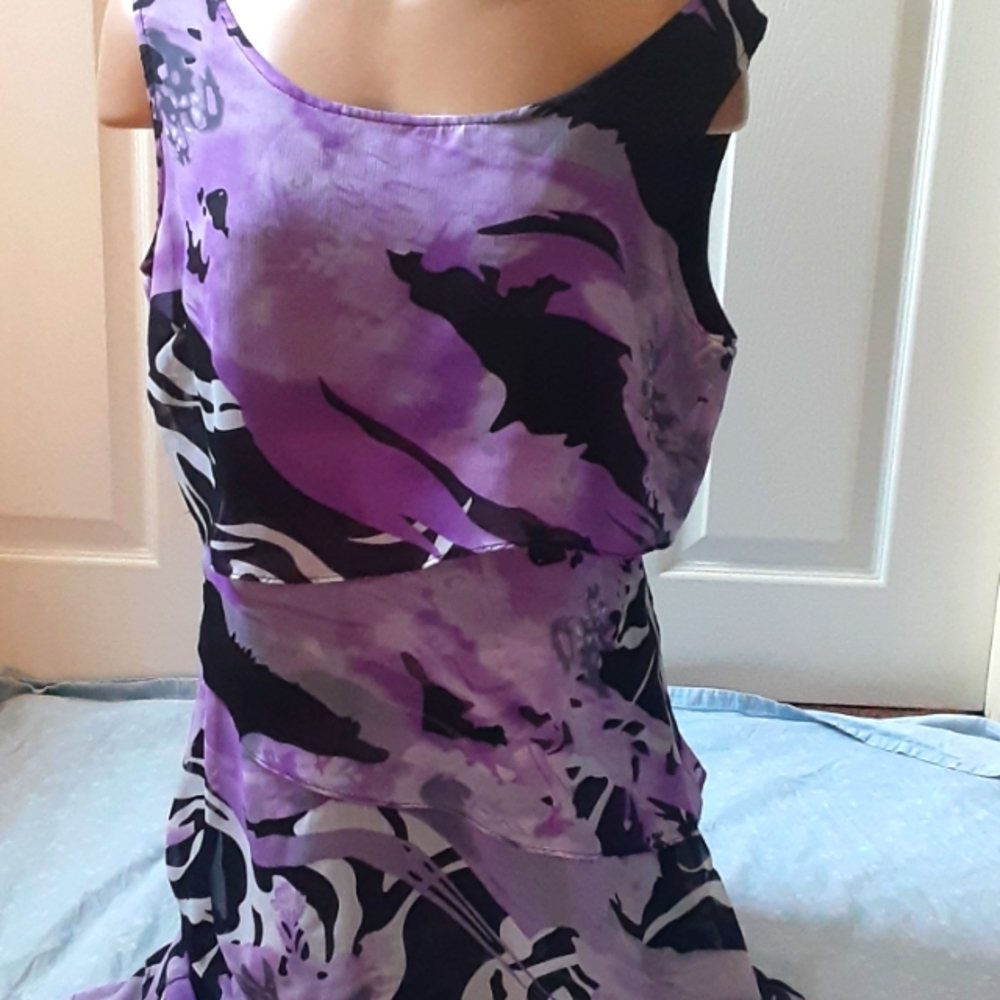 STEFANI PURPLE  BLACK + LAYERED DRESS,  SIZE 14